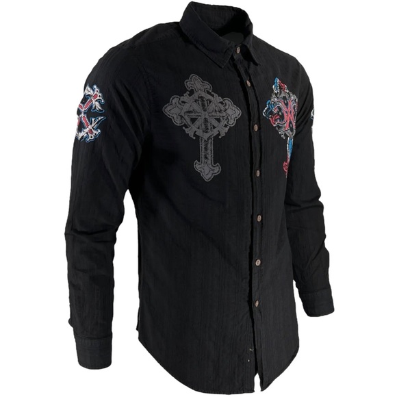 Xtreme Couture by Affliction Men's Button Down Woven Shirt Fortress Black - Picture 8 of 12